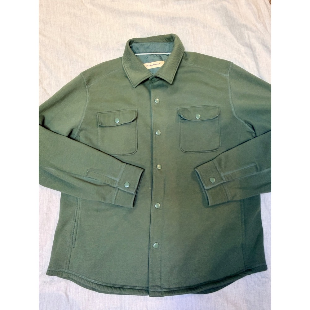 Tommy Bahama Mens Sage Green Fleece Snap Front Shirt Jacket Large ST227315RA